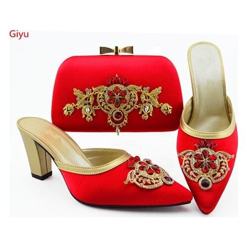 Doershow red Shoe and Bag Set in Italy Shoes and Bag Set African Sets Italian Matching Shoes and Bag Set with Rhinetson!HVC1-40