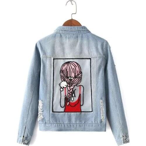Harajuku Denim Jacket Women Autumn Funny Cartoon Print Cowboy Vintage Streetwear Punk Style Jean Outwear Casaco Feminino