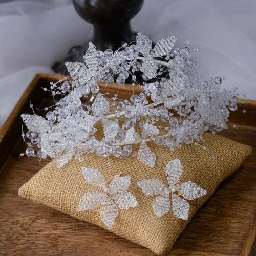 European Sparkling Crystal Brides Leaves Tiaras Crowns Bridal Soft Headbands Wedding Hair Accessory