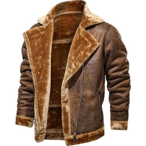Large Fur Collar Leather Jacket Plus Velvet Thick Male Fur Lapel Fur Leather Coat Male Thicken Warm Casual Outwear
