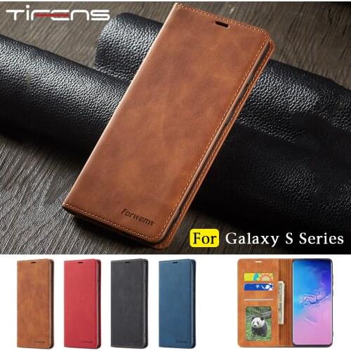 Leather Magnetic Case For Samsung Galaxy S21 S20 FE Ultra S10 E S9 S8 Plus Lite S7edge Note9 Flip Wallet Cover Card Phone Coque