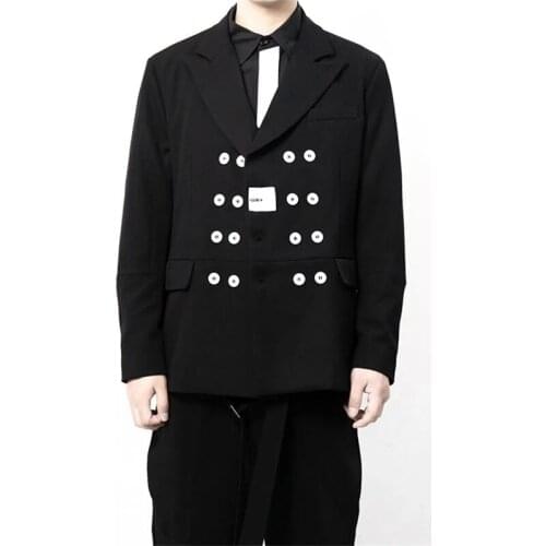 Mens casual suit clothing multi row button dark simple white button coat large fashion trendy man