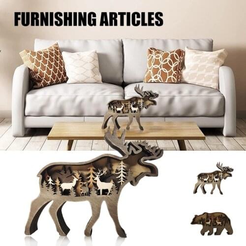Forest Animal Wooden Home Decor Ornament North American Multilayer Woodland Bear/Elk Silhouette Dekoration фигурки для декора