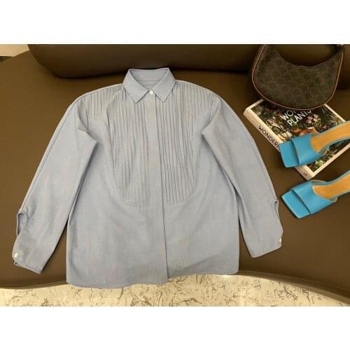 Fashion ladies 2021 new long sleeve sexy casual solid color pleated shirt 1119