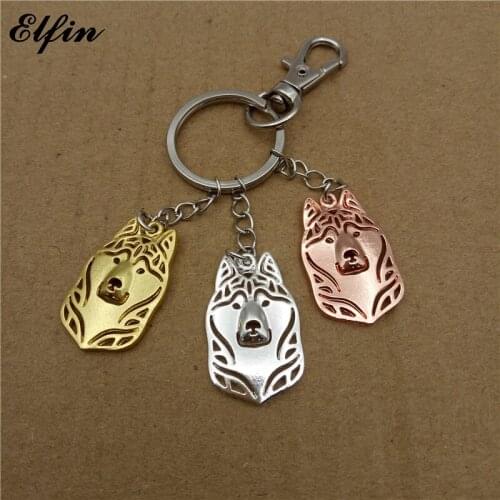 Elfin Trendy Siberian Husky Key Chains Gold Color Silver Color Animal Pet Memorial Dog Key Rings Jewellery For Women Men