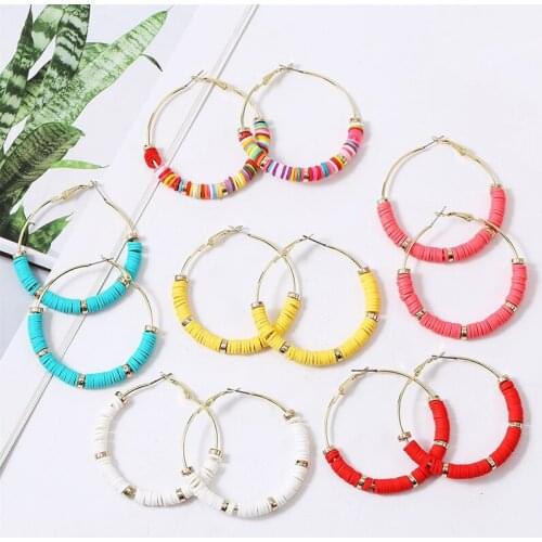 Fashion Round Colorful Polymer Clay Hoop Earrings Women Bohemia Beads Hoop Soft Pottery Earring Party Jewelry Accessories Gift