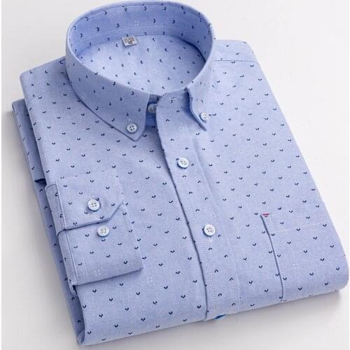 6XL New 100% Cotton Casual Oxford Mens Shirt Long Sleeve Embroidery Design Regular Fit Business Button Social Man Dress Shirts
