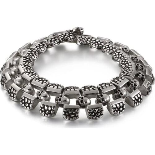 European and American domineering exaggerated personality punk skull titanium steel mens bracelet