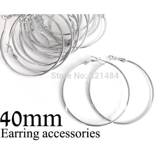 Bulk 500pc/lot rhodium plated 40mm french circle hooks earring backs hoop earring findings for jewelry making supplies