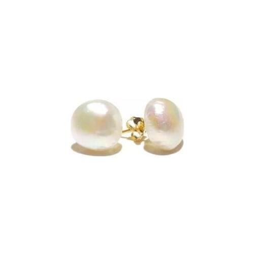 New Arrival Favorite Baroque Pearl Stud Earrings 925 Sterling Silver Gold Color 13MM White Freshwater Pearl Fine Women Jewelry