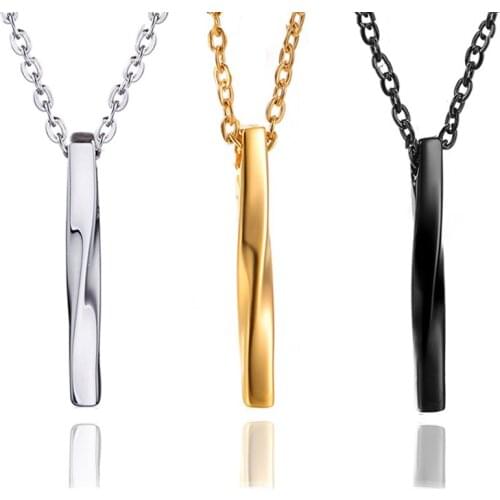 New Square Twisted Column Pendant Necklace for Men Women Stainless Steel Couples Jewelry Gold Black Silver Color