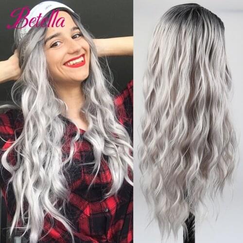 Betella Synthetic Wigs Long Wavy Wigs for Women Natural Part Side Wig Heat Resistant Party Hair Ombre Blonde Wigs Brizilan