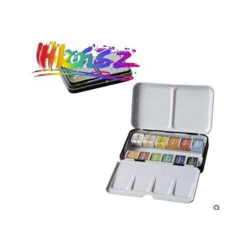 Superior 12/24/36/48 Colors Pigment Solid Watercolor Paints With Paintbrush Tin Box Watercolor