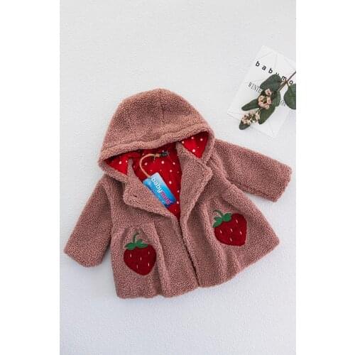 Strawberry Figure Hooded Plush Coat for Girl