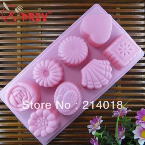 Holiday normal delivery )) new style 8pcs/set silica gel cake tools chocolate Manufacture mold flowers heart-shaped (SI-003)