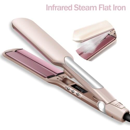 Professional Infrared Steam Hair Straightener 2 inch Wide Tourmaline Ceramic Plate Vapor Instant Heat Up Dual Voltage Flat Iron