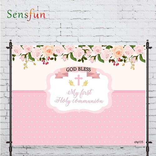 LEVOO Background For Photo Studio Flowers Cross Communion Pink Girls Photocall Photobooth Decor Studio Custom Shoot Prop