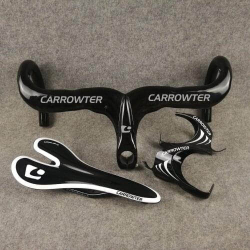 Silver Black UD Glossy CARROWTER carbon Handlebar Road Bike Saddle Seat Water Bottle Cages Holders