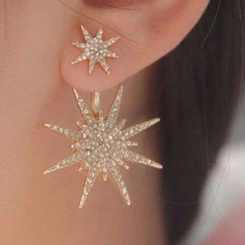 S925 Silver Needle Korean Fashion New Style Rhinestone Back Hanging Snowflake Earrings Star Earrings Womens Jewelry