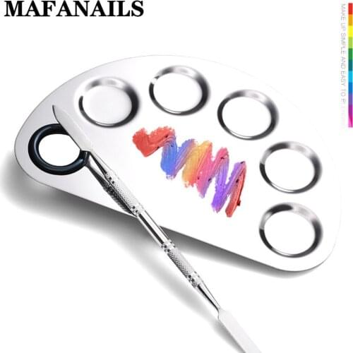 Thick And Large Stainless Steel MAKEUP PALETTE WITH COLOR BAR=1set=Semi-Circular/Square Manicure Palette Set Tool+Stirring Rod