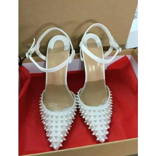 12cm High Heels Slingbacks Summer Sexy Shoes Pointed Toe Rivet Ankle Buckle Strap Ladies Wedding Party Shoes LX007 CHENSIR9
