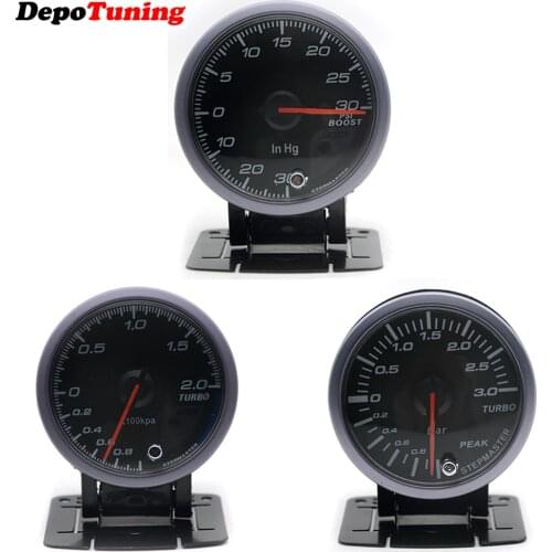 DepoTuning 60MM 2.0 BAR/3.0 BAR/-30-30 PSI Boost Turbo Gauge Black Color White&Orange Dual Led Color Display with Gauge Holder