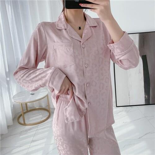 Fdfklak Spring Autumn New Comfortable Pajamas Suit Long Sleeve Sleepwear Women Ice Silk Fashion Sleeping Home Clothes