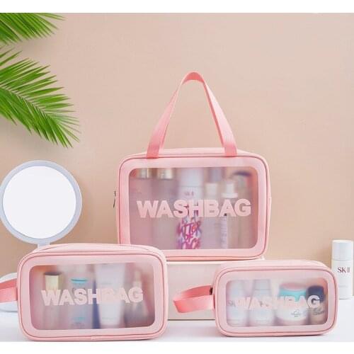 Womens Cosmetic Bag Makeup Tools Cosmetic Storage Bag Zipper Transparent Waterproof Makeup Bag Portable Lightweight Travel Bag