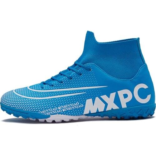 ZHENZU Turf Black Men Soccer Shoes Kids Boys Cleats Training Football Boots High Ankle Sport Sneakers Size 35-45 Dropshipping