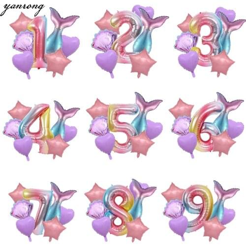 18/32inch Foil Balloon Little Mermaid Party Balloons Number Kids Birthday Wedding Decorations Baby Shower Decor Helium Globos