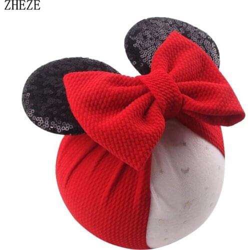 2021 Popular 5" Bow Mouse Ears Headwear Girls Glitter Sequins Hairband Trendy Baby Headband DIY Hair Accessories
