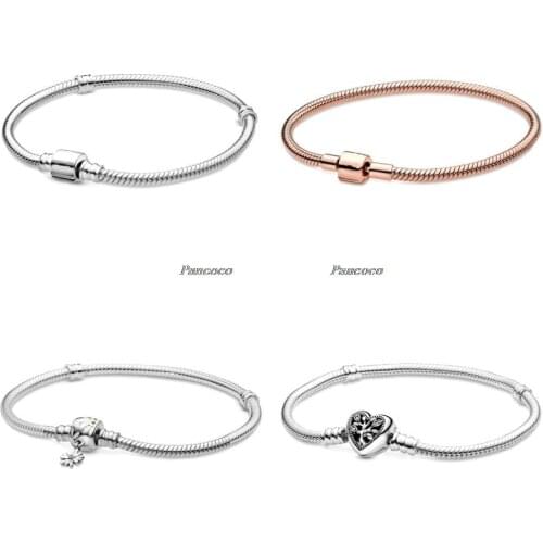 925 Sterling Silver Bracelet Moments Family Tree Heart Clasp Bracelet Bangle Fit Bead Charm Diy Pandora Jewelry