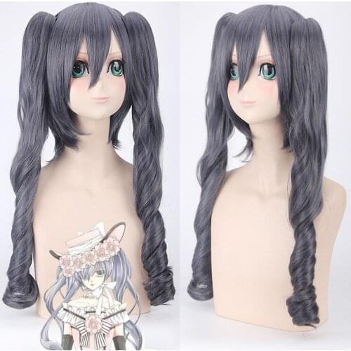 Anime Black Butler Ciel Phantomhive Women Long Wig Cosplay Wig Role Play Dark Grey Color 80cm
