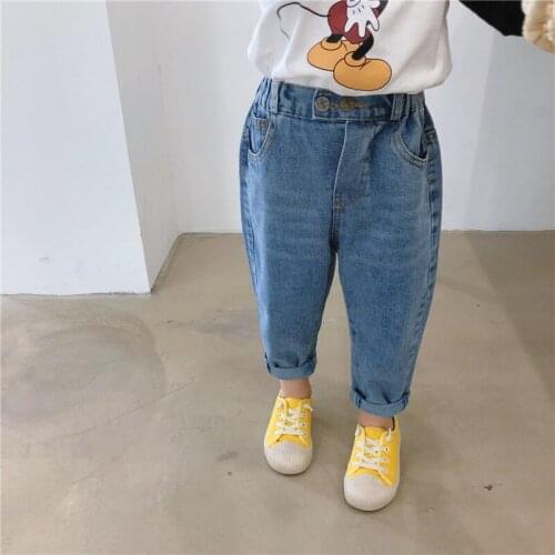 2 3 4 5 6 7 Years Kids Jeans Korean Casual Denim Pants for Boys Elastic Waist 2020 Spring Girl Jeans High Quality Harem Pants