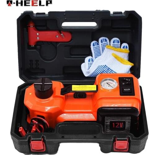 E-HEELP 12V 5Ton Car Electric Hydraulic Floor Jack, Tire Inflator Pump and LED Flashlight 3 in 1 Set With Safe Hammer