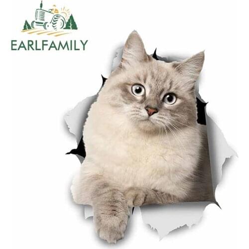 EARLFAMILY 13cm x 10.6cm for Torn Cat Car Graffiti Sticker Vinyl Material Decal Car Door Protector Anime Scratch-proof Decor