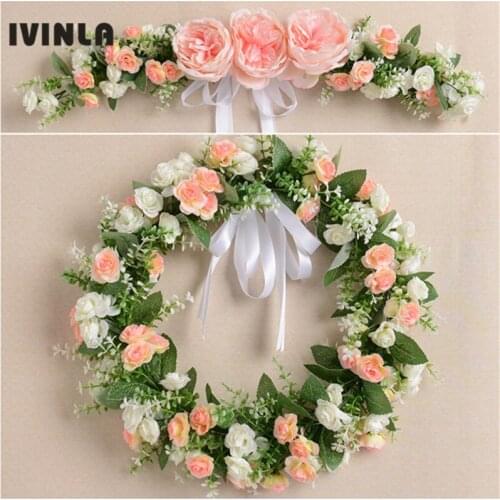 Handmade Simulation Rose Wreath Door Wreath Artificial Garland Door Trim Garishness Wedding Party Decor Home Decoration