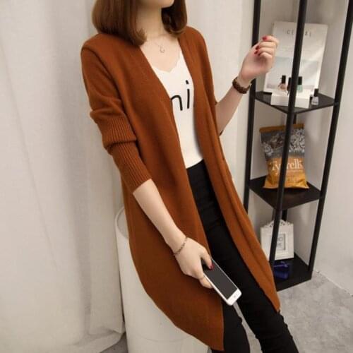 Mid-length Cardigan Sweater Women Long-sleeved Jacket Autumn Winter 2021 Womens Solid Color Large Size Cardigan Sweaters