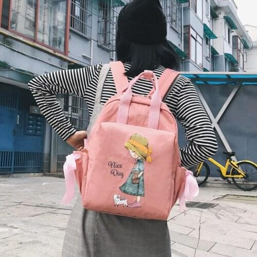 Korea Waterproof Nylon Women Backpack Cartoon School Backpack for Girls Teenagers Rucksack Ladies Hand Bag Daypack Bagpack Black