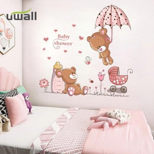 Creative Cartoon Cute Bear Wall Stickers Baby Girl Bedroom Kids Room Decoration Home Decor Wardrobe Self Adhesive Decor Stickers