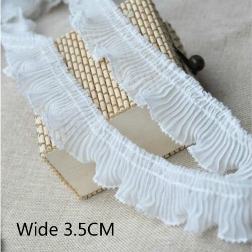 3.5CM Wide Pleated Elastic Chiffon Lace Folded Collar Embroidery Applique Fringe Ribbon Trim Edge For Garment Dress Sewing Decor