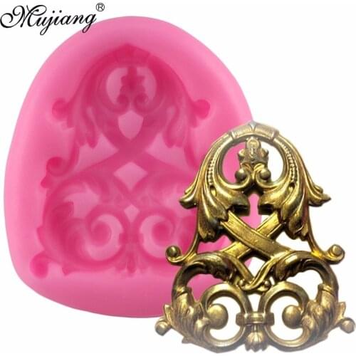 Mujiang Large Fancy Celtic Medallion Silicone Mold Scroll Corner Fondant Candy Chocolate Mould Cupcake Baking Decorating Tools