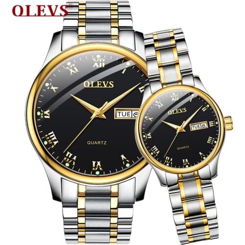 OLEVS Brand Wristwatch Fashion Business Couple Quartz A Pair Watch Stainless Steel Waterproof Luminous Watch For Men And Women