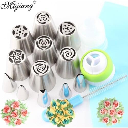 16Pcs Pastry Nozzles Coupler Leaf Icing Piping Tips Stainless Steel Rose Cream Bakeware Cupcake Cake Decorating Dessert Baking