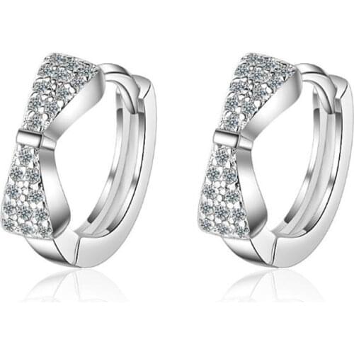 New Temperament Female Fresh Bow 925 Sterling Silver Jewelry Personality Sweet Crystal Exquisite Dangle Earrings SE819