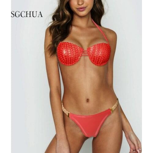 Bikini Push Up 2020 Sexy black Halter Swimwear Female Swimsuit Bathing Suit Women Bandeau Brazilian Thong Bikinis Set