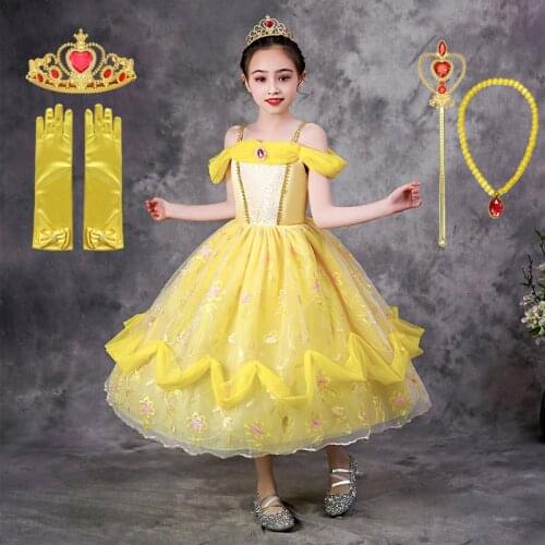 VOGUEON Little Girl Belle Cosplay Princess Dress Beauty Princess Dress Kids Dress up Party Halloween Birthday Photograph Costume