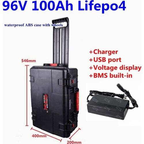 Portable Lifepo4 96V 100Ah 80Ah 60Ah lithium battery with BMS waterproof ABS case for 8000w Forklift solar energy+10A charger