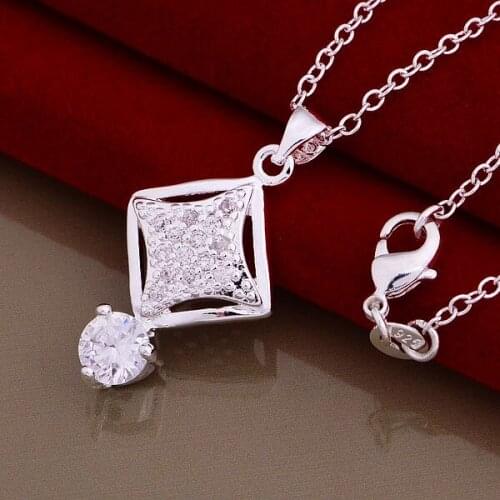 AN912 stearling silver color color Necklace silver color color fashion jewelry pendant square inlaid stone /bymakpta bjiakapa