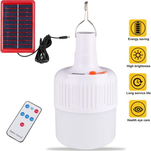 Solar Emergency Light Bulb LED Night Light 5 Lighting Modes Outdoor Camping/Fishing Light Bulb Remote Control Waterproof Lamp